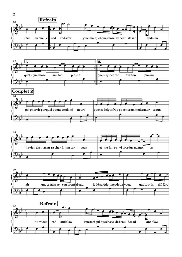 Page 2 of the piano sheet music PDF Piano - Sad And Slow Piano by Clara Luciani ft. Julien Doré