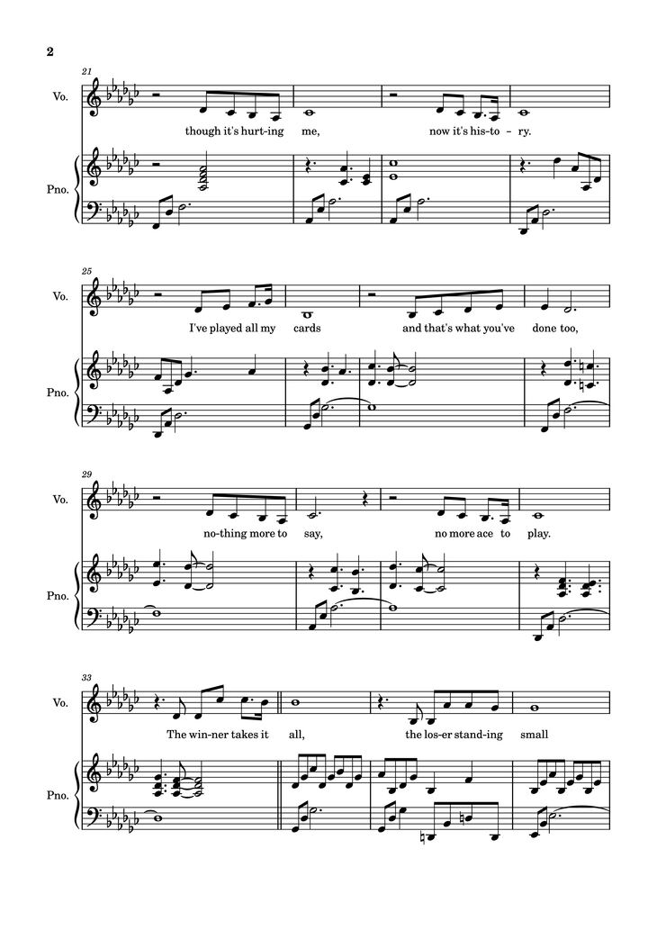 Page 2 of the piano sheet music PDF Piano - The Winner Takes It All Piano by Arr: Dinailson Lima