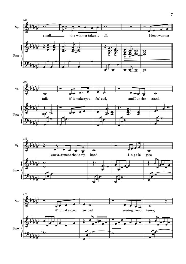 Page 7 of the piano sheet music PDF Piano - The Winner Takes It All Piano by Arr: Dinailson Lima