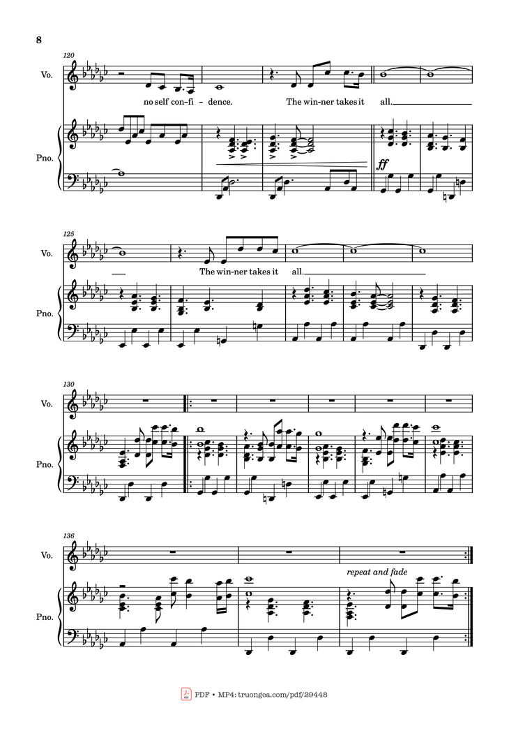 Page 8 of the piano sheet music PDF Piano - The Winner Takes It All Piano by Arr: Dinailson Lima