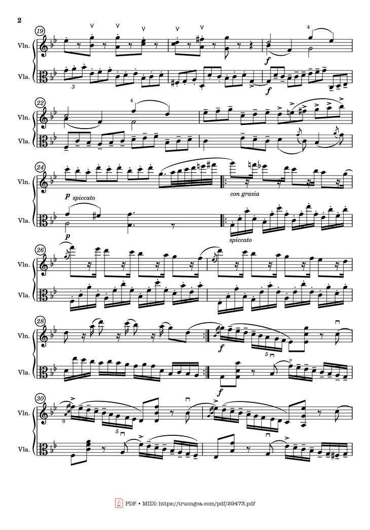 Page 2 of the piano sheet music PDF - Passacaglia for Violin and Viola by Johan Halvorsen