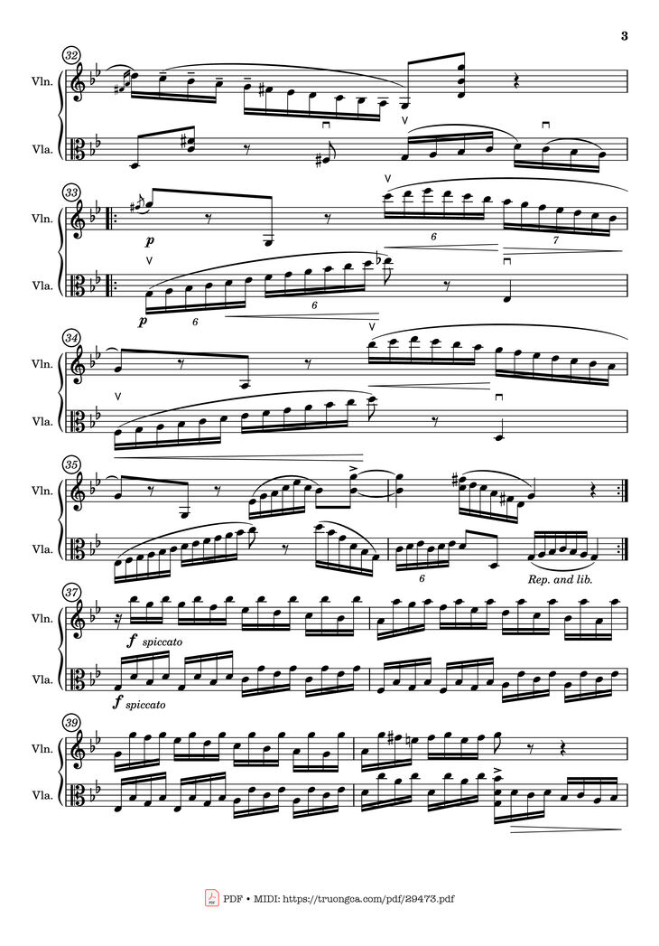 Page 3 of the piano sheet music PDF - Passacaglia for Violin and Viola by Johan Halvorsen