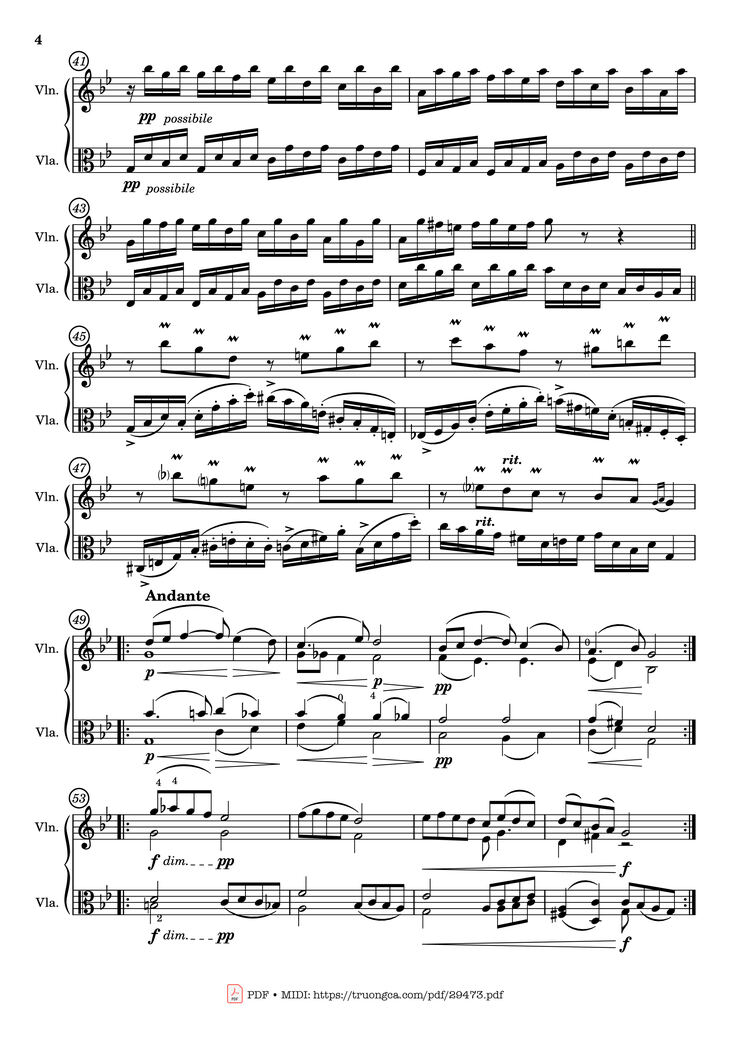 Page 4 of the piano sheet music PDF - Passacaglia for Violin and Viola by Johan Halvorsen