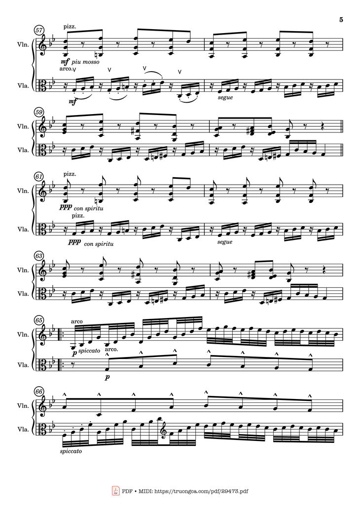 Page 5 of the piano sheet music PDF - Passacaglia for Violin and Viola by Johan Halvorsen