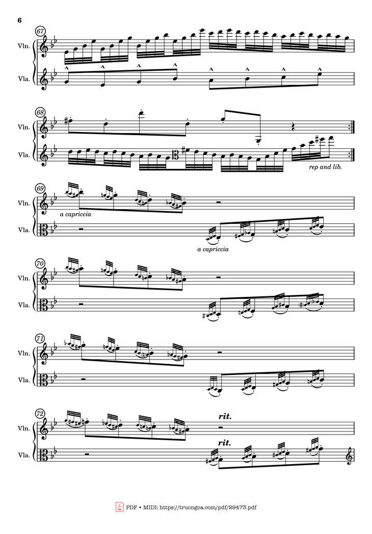 Page 6 of the piano sheet music PDF - Passacaglia for Violin and Viola by Johan Halvorsen