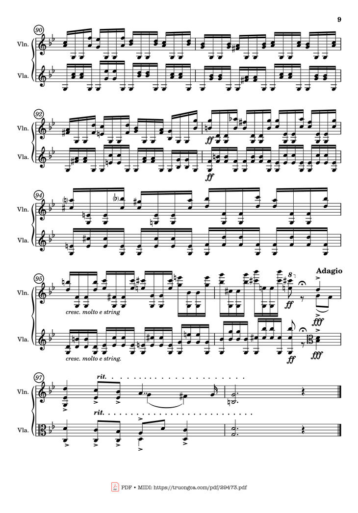 Page 9 of the piano sheet music PDF - Passacaglia for Violin and Viola by Johan Halvorsen