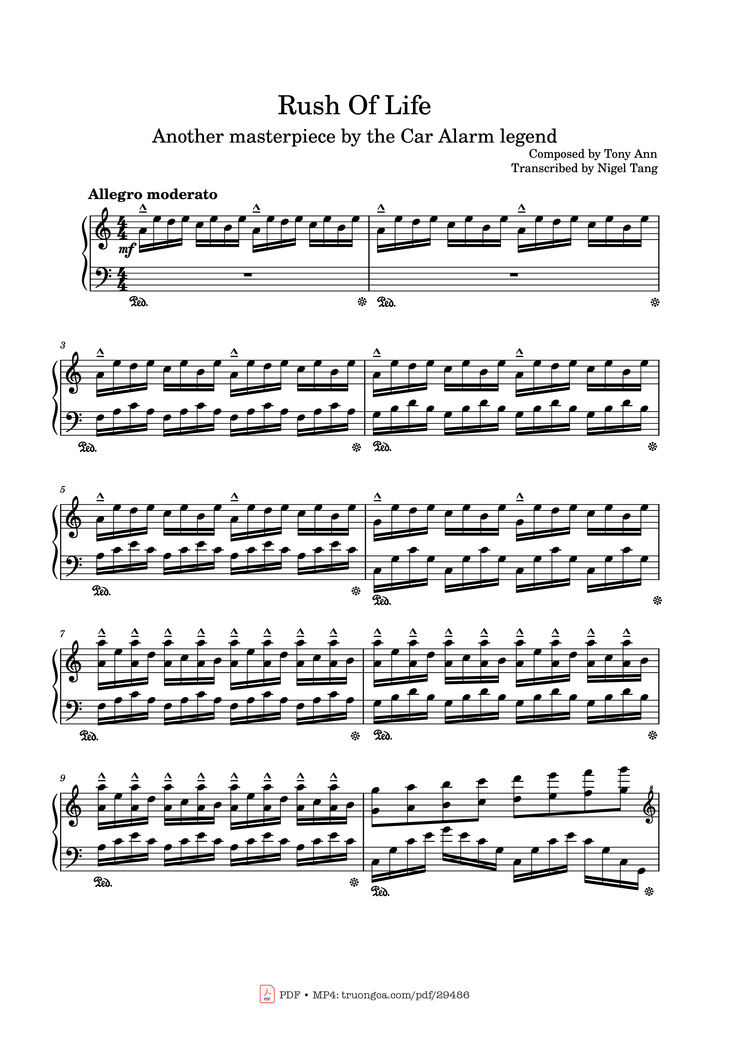 Page 1 of the piano sheet music PDF Piano - Rush Of Life Piano by Composed by Tony Ann
