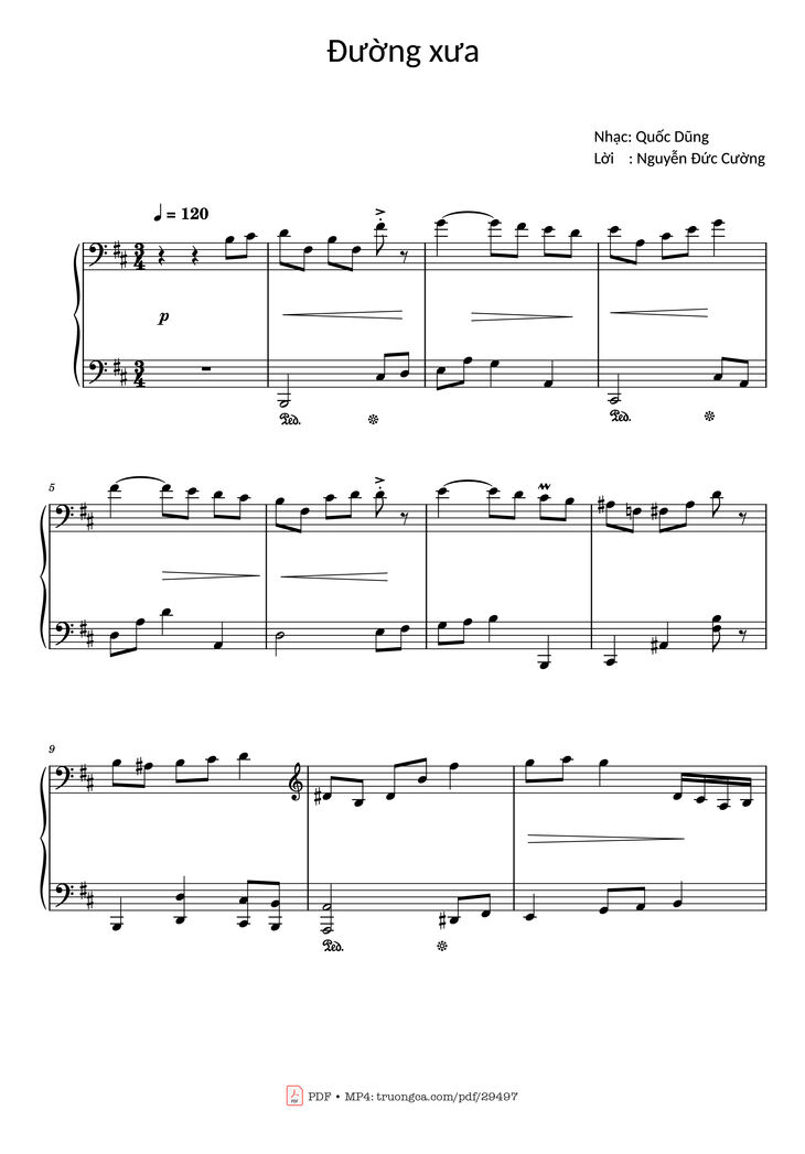 Page 1 of the piano sheet music PDF Piano - Đường xưa Piano by Nhạc: Quốc Dũng