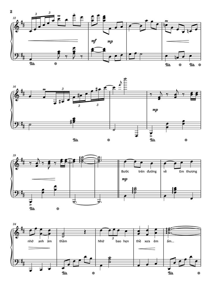 Page 2 of the piano sheet music PDF Piano - Đường xưa Piano by Nhạc: Quốc Dũng