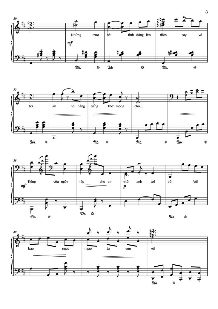 Page 3 of the piano sheet music PDF Piano - Đường xưa Piano by Nhạc: Quốc Dũng