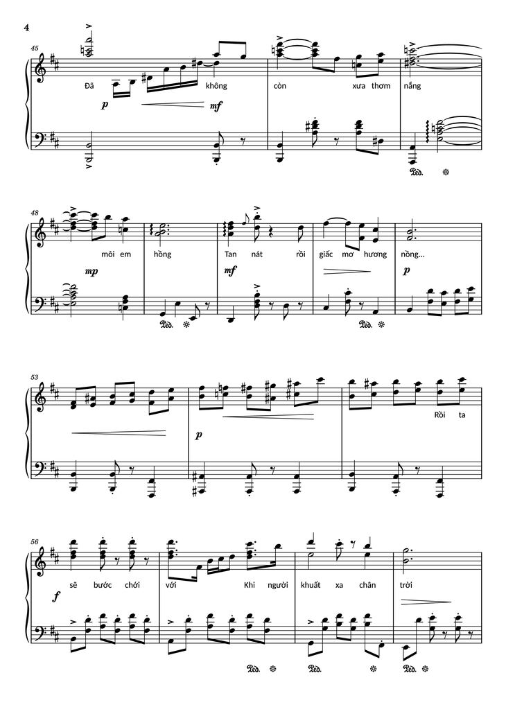 Page 4 of the piano sheet music PDF Piano - Đường xưa Piano by Nhạc: Quốc Dũng