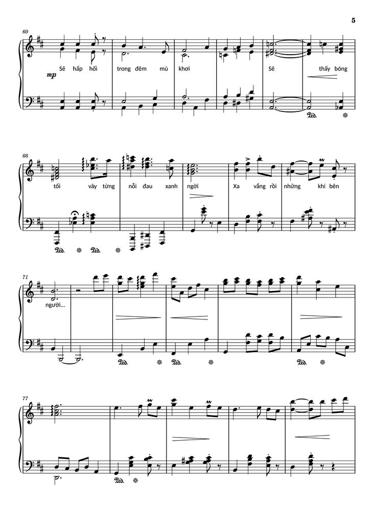 Page 5 of the piano sheet music PDF Piano - Đường xưa Piano by Nhạc: Quốc Dũng