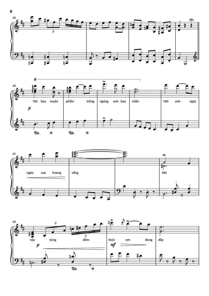 Page 6 of the piano sheet music PDF Piano - Đường xưa Piano by Nhạc: Quốc Dũng