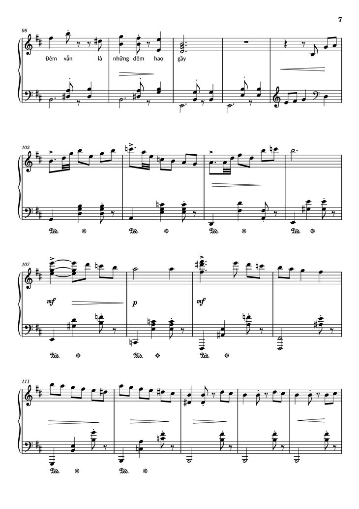 Page 7 of the piano sheet music PDF Piano - Đường xưa Piano by Nhạc: Quốc Dũng