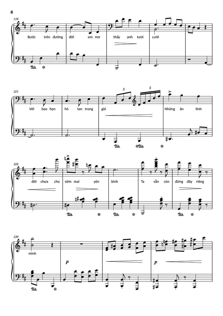 Page 8 of the piano sheet music PDF Piano - Đường xưa Piano by Nhạc: Quốc Dũng