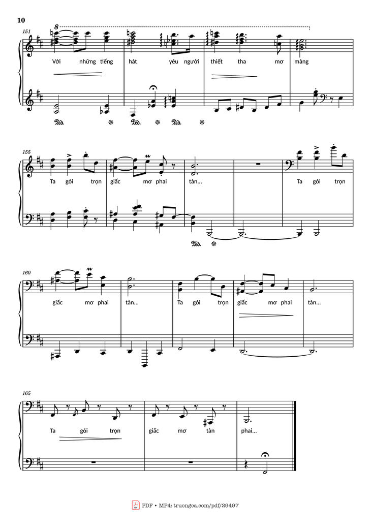 Page 10 of the piano sheet music PDF Piano - Đường xưa Piano by Nhạc: Quốc Dũng