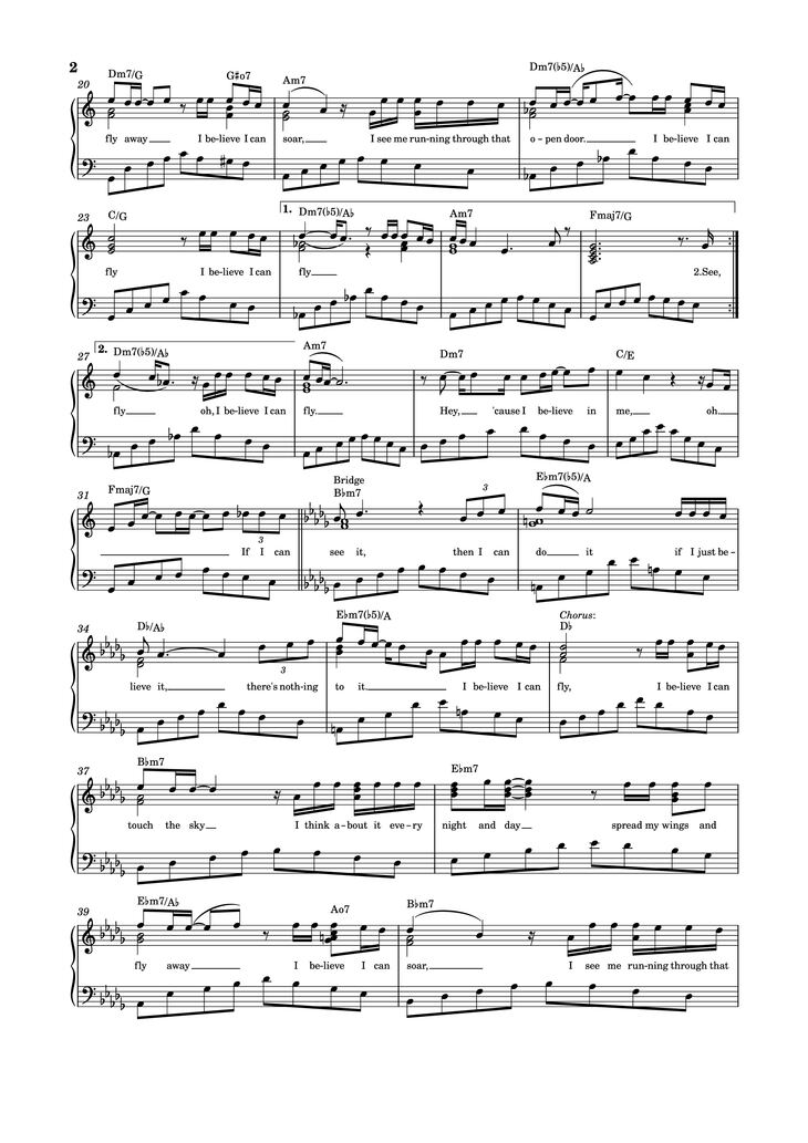 Page 2 of the piano sheet music PDF - I believe I can fly Piano by R. Kelly