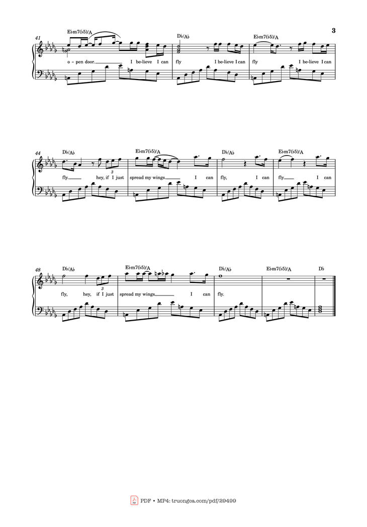 Page 3 of the piano sheet music PDF - I believe I can fly Piano by R. Kelly