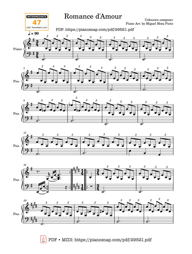 Page 1 of the piano sheet music PDF Piano - Romance d