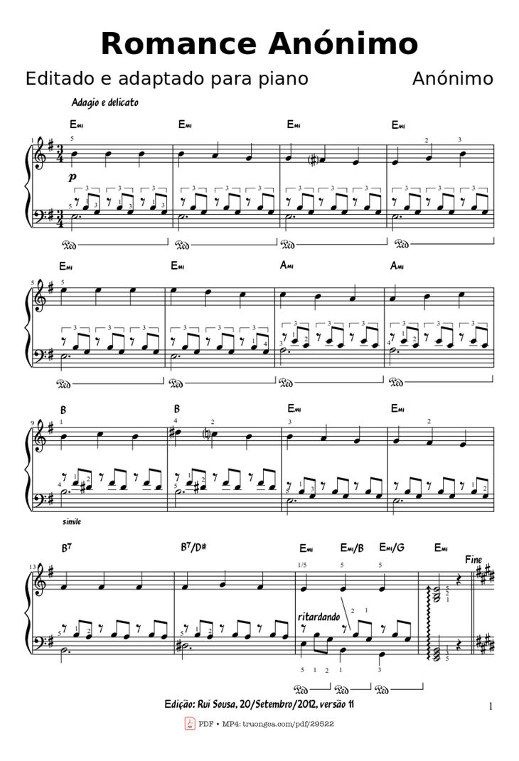 Page 1 of the piano sheet music PDF Piano - Spanish Romance Piano by Spanish Romance