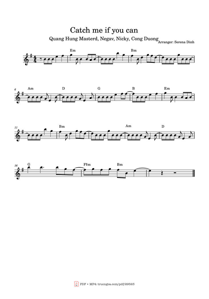Page 1 of the piano sheet music PDF Piano - Catch me if you can (Anh trai say hi) by Arranger: Serena Dinh