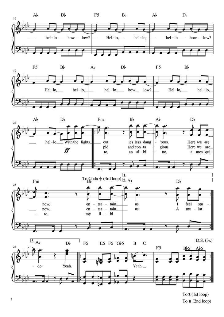 Page 2 of the piano sheet music PDF Piano - Smells Like Teen Spirit Piano by Nirvana