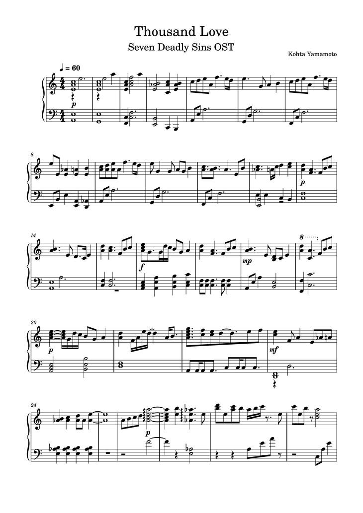 Page 1 of the piano sheet music PDF Piano - Thousand Love Piano by Kohta Yamamoto