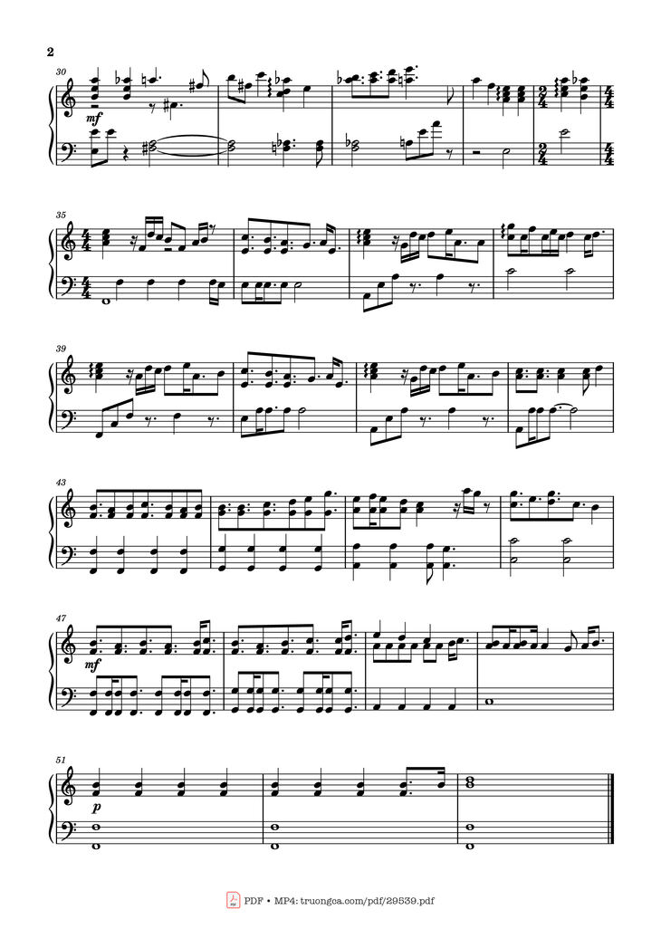 Page 2 of the piano sheet music PDF Piano - Thousand Love Piano by Kohta Yamamoto