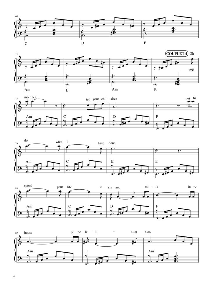 Page 4 of the piano sheet music PDF Piano - The house of the rising sun (The Animals) Piano by Bernard Delahaye