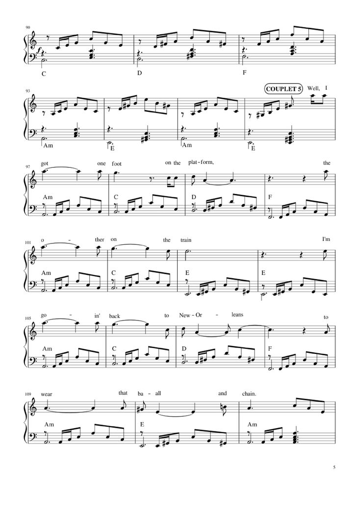 Page 5 of the piano sheet music PDF Piano - The house of the rising sun (The Animals) Piano by Bernard Delahaye