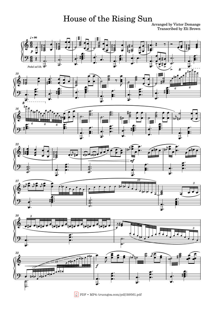 Page 1 of the piano sheet music PDF Piano - House of the Rising Sun Piano by Victor Demange