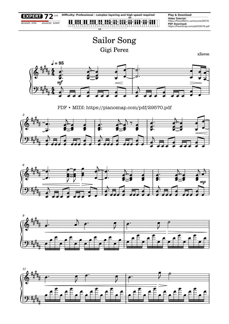 Page 1 of the piano sheet music PDF Piano - Sailor Song Piano by XZeron