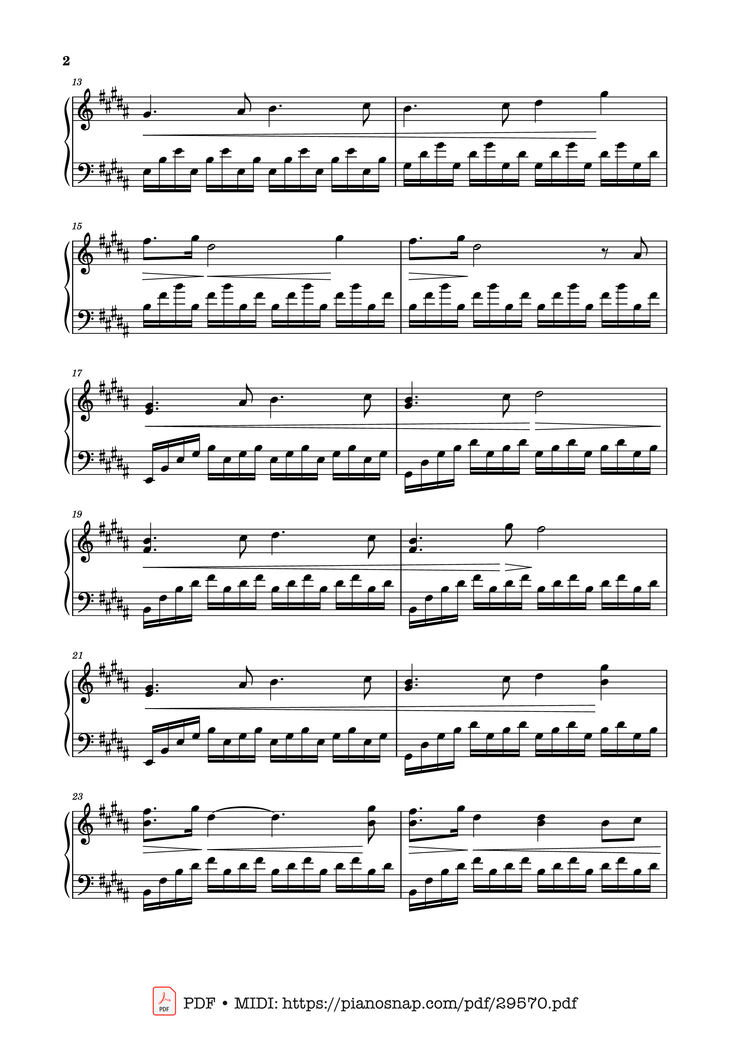 Page 2 of the piano sheet music PDF Piano - Sailor Song Piano by XZeron