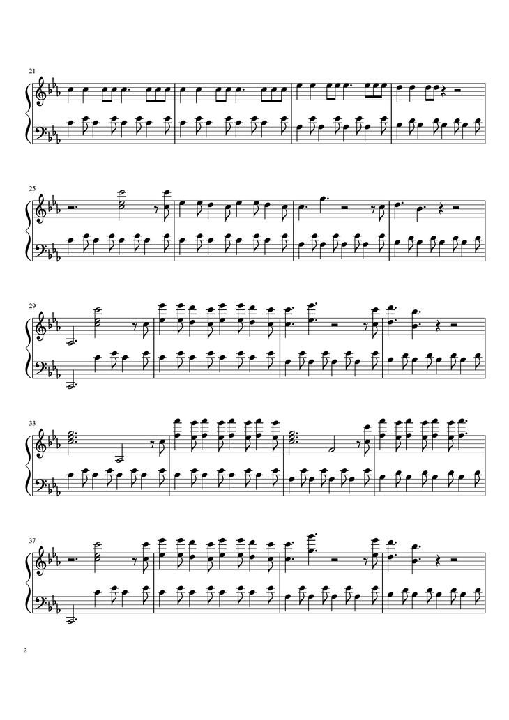 Page 2 of the piano sheet music PDF Piano - Imagine Dragons - Beliver Piano by Sofia Matera