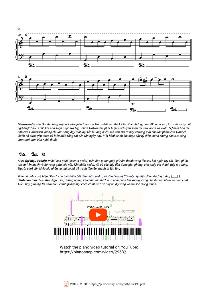 Page 2 of the piano sheet music PDF Piano - Passacaglia Piano EASY by Georg Friedrich Handel