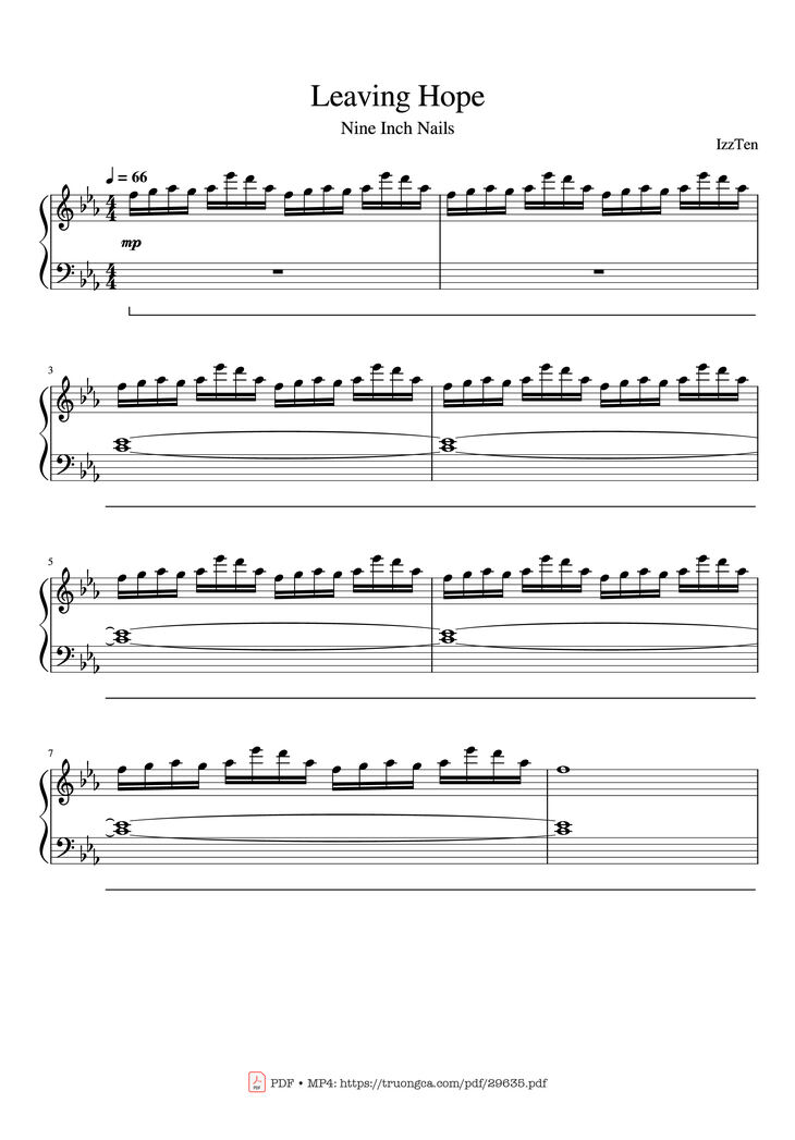 Page 1 of the piano sheet music PDF Piano - Leaving Hope Piano by IzzTen