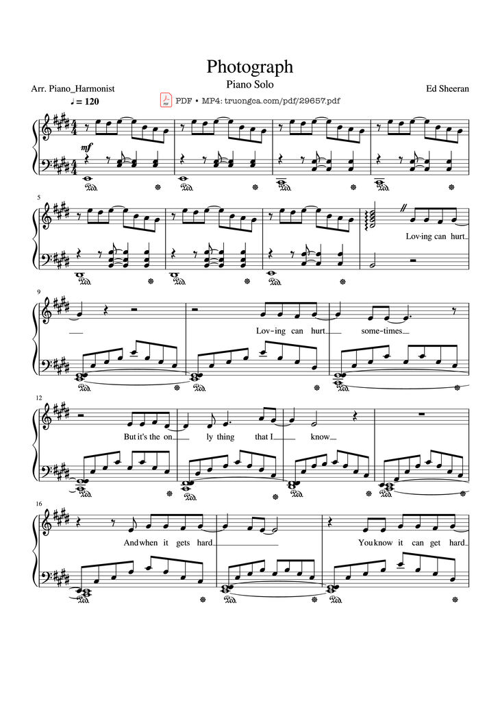 Page 1 of the piano sheet music PDF - Photograph Ed Sheeran Piano Solo by Ed Sheeran