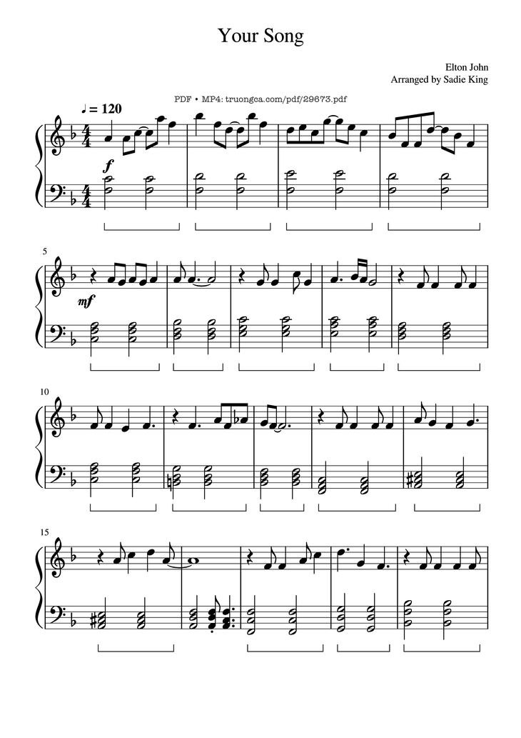 Page 1 of the piano sheet music PDF Piano - Your Song Piano Easy by Elton John