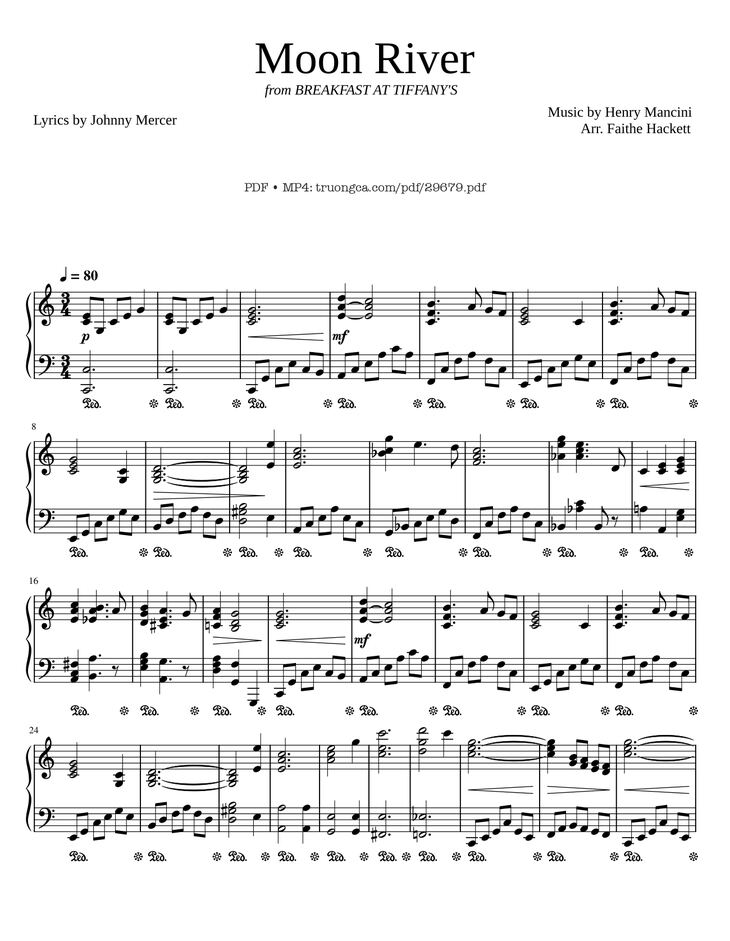 Page 1 of the piano sheet music PDF Piano - Moon River Piano by Henry Mancini