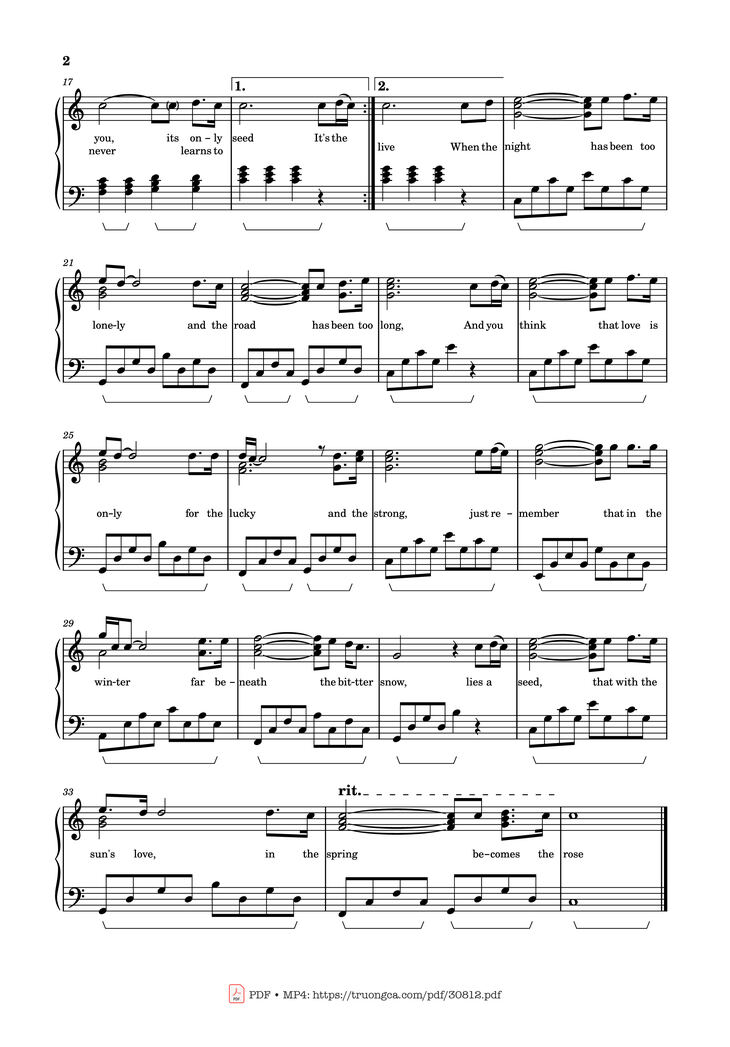 Page 2 of the piano sheet music PDF Piano - The Rose Piano by Bette Midler