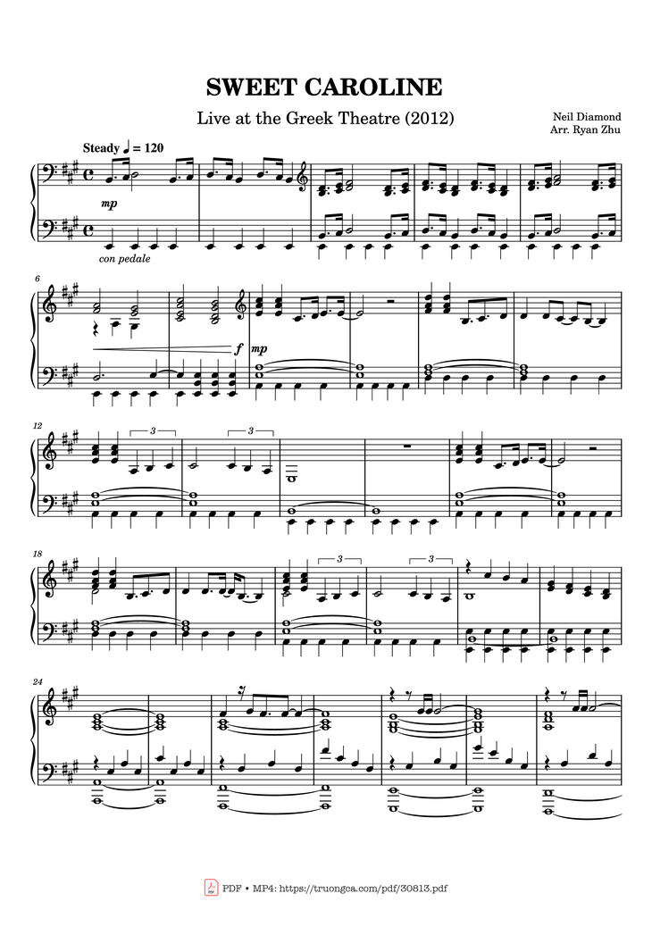 Page 1 of the piano sheet music PDF Piano - Sweet Caroline Piano by Neil Diamond