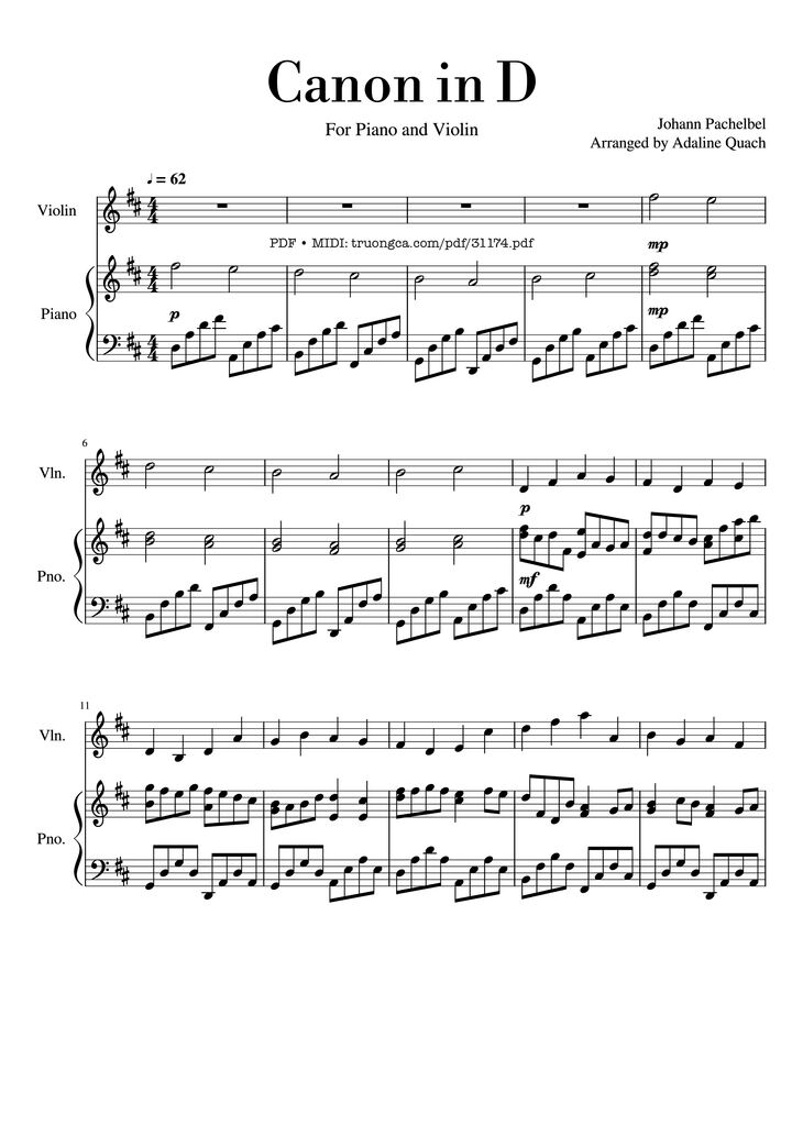 Page 1 of the piano sheet music PDF Piano - Canon in D major Piano Violin by Pachelbel