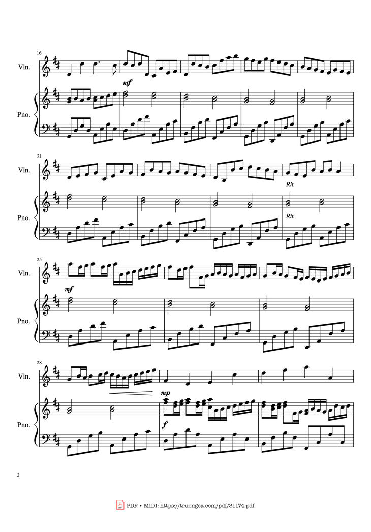 Page 2 of the piano sheet music PDF Piano - Canon in D major Piano Violin by Pachelbel