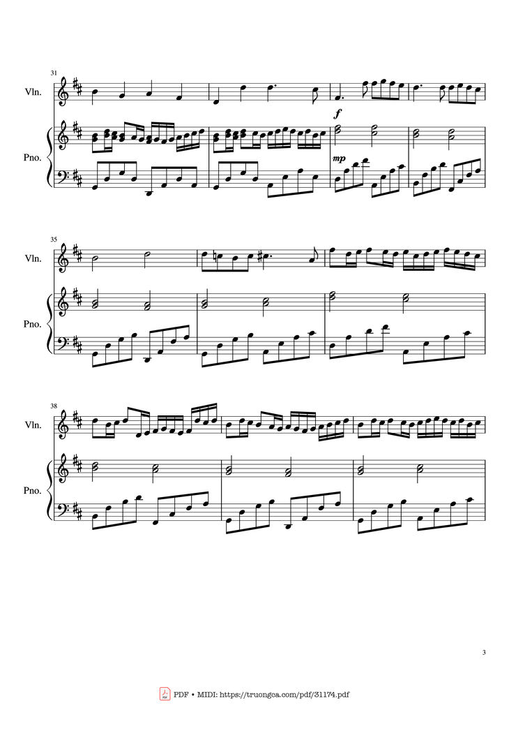 Page 3 of the piano sheet music PDF Piano - Canon in D major Piano Violin by Pachelbel