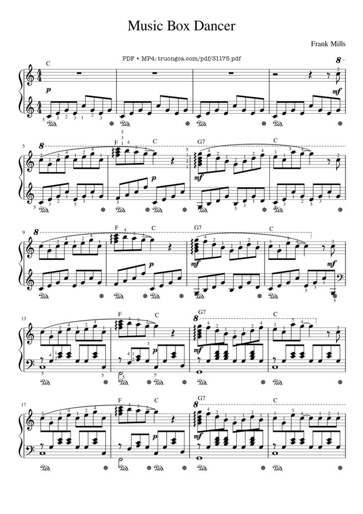Page 1 of the piano sheet music PDF Piano - Music Box Dancer Piano by Frank Mills