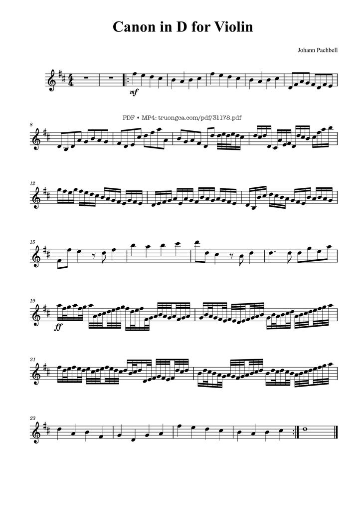 Page 1 of the piano sheet music PDF - Canon in D (Violin) by Johann Pachbell