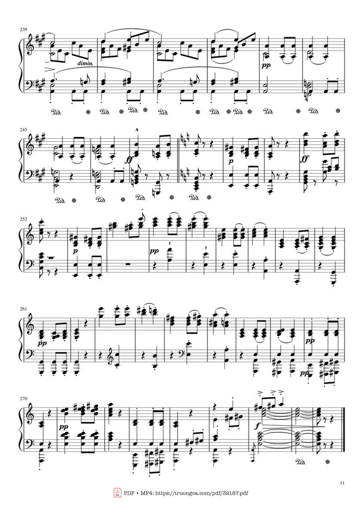 Page 11 of the piano sheet music PDF Piano - Beethoven Symphony No. 7 Movement 2 Piano by Ludvig van Beethoven