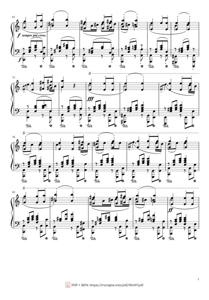 Page 3 of the piano sheet music PDF Piano - Beethoven Symphony No. 7 Movement 2 Piano by Ludvig van Beethoven