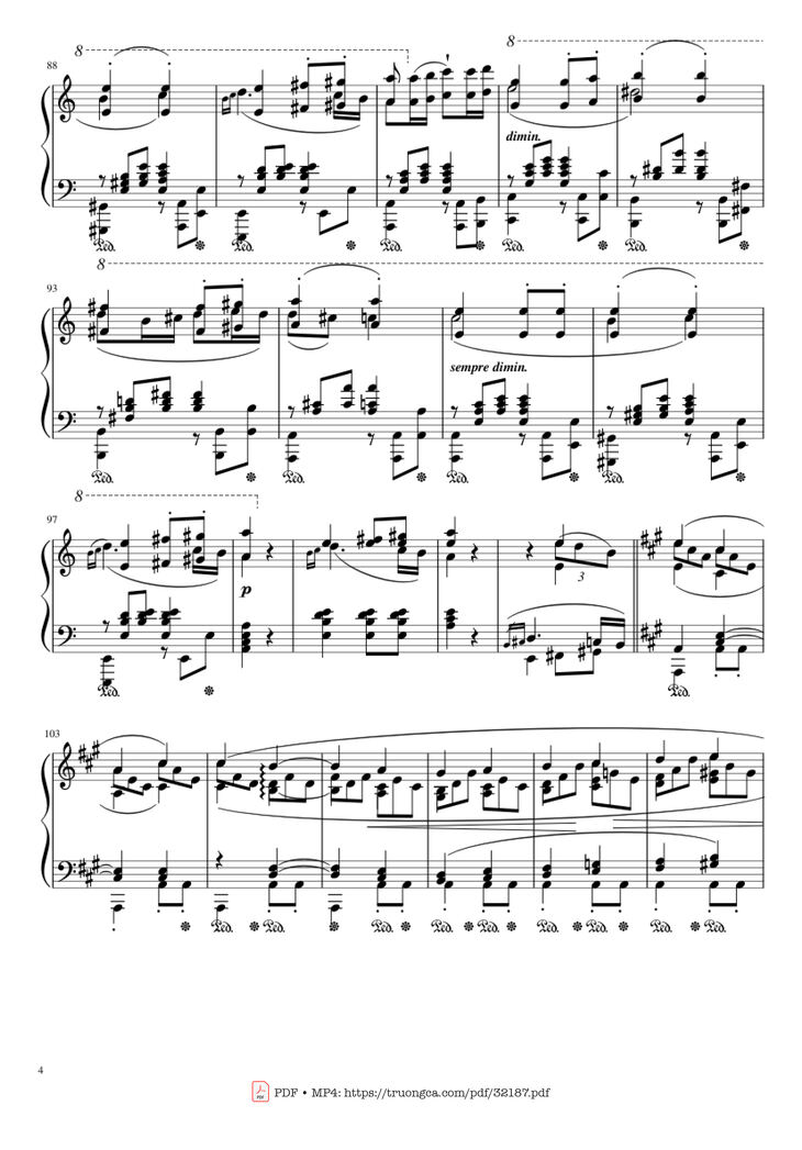 Page 4 of the piano sheet music PDF Piano - Beethoven Symphony No. 7 Movement 2 Piano by Ludvig van Beethoven