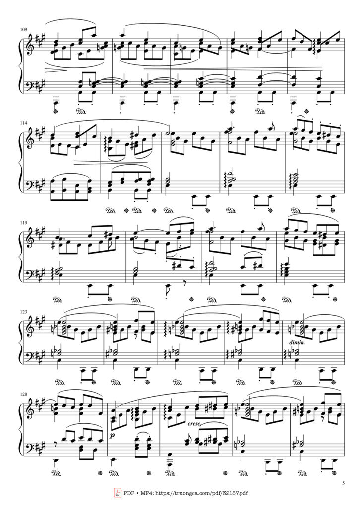 Page 5 of the piano sheet music PDF Piano - Beethoven Symphony No. 7 Movement 2 Piano by Ludvig van Beethoven